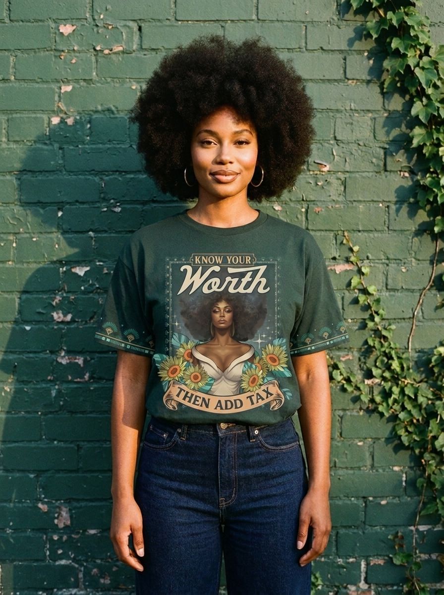 Know Your Worth Then Add Tax T-shirt AOP Tee Tianci 