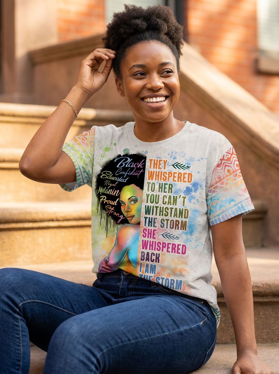 Black Girl I Am The Storm T-shirt AOP Tee Tianci 