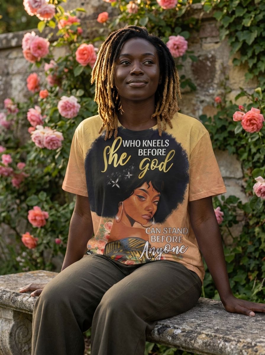 She Who Kneels Before God T-shirt AOP Tee Tianci 
