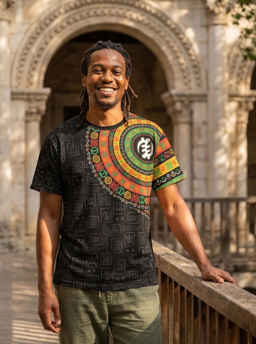 Adinkra Symbols Print Sleeve T-shirt AOP Tee Tianci 