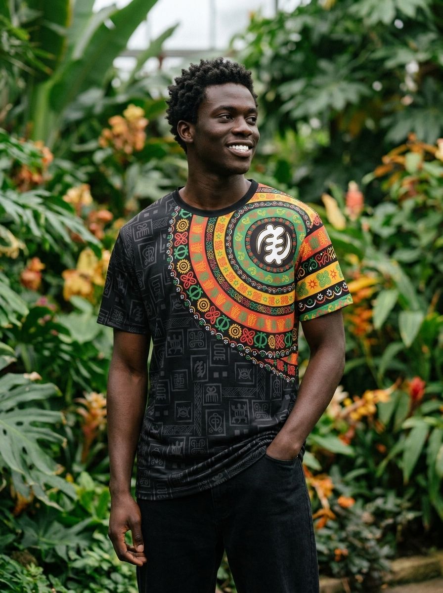 Adinkra Symbols Print Sleeve T-shirt AOP Tee Tianci 