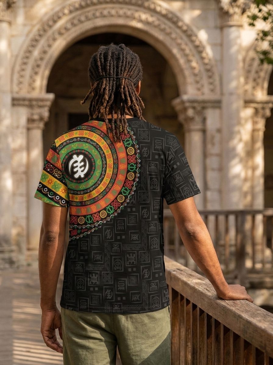 Adinkra Symbols Print Sleeve T-shirt AOP Tee Tianci 