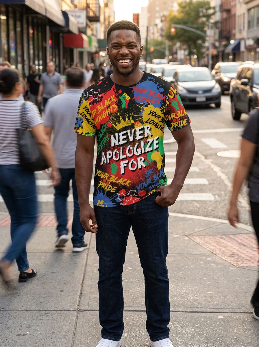 Never Apologize For Being Black T-shirt AOP Tee Tianci 