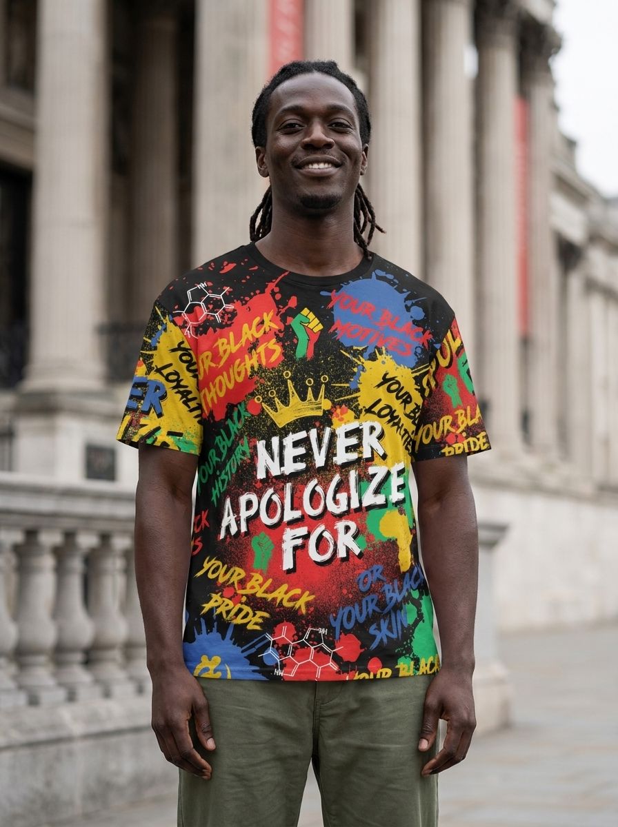 Never Apologize For Being Black T-shirt AOP Tee Tianci 