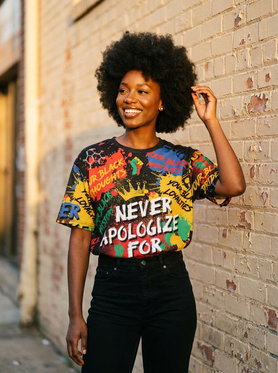 Never Apologize For Being Black T-shirt AOP Tee Tianci 