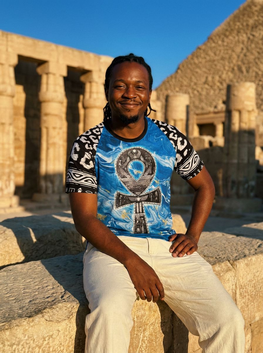 Ankh On Blue Marble T-shirt AOP Tee Tianci 