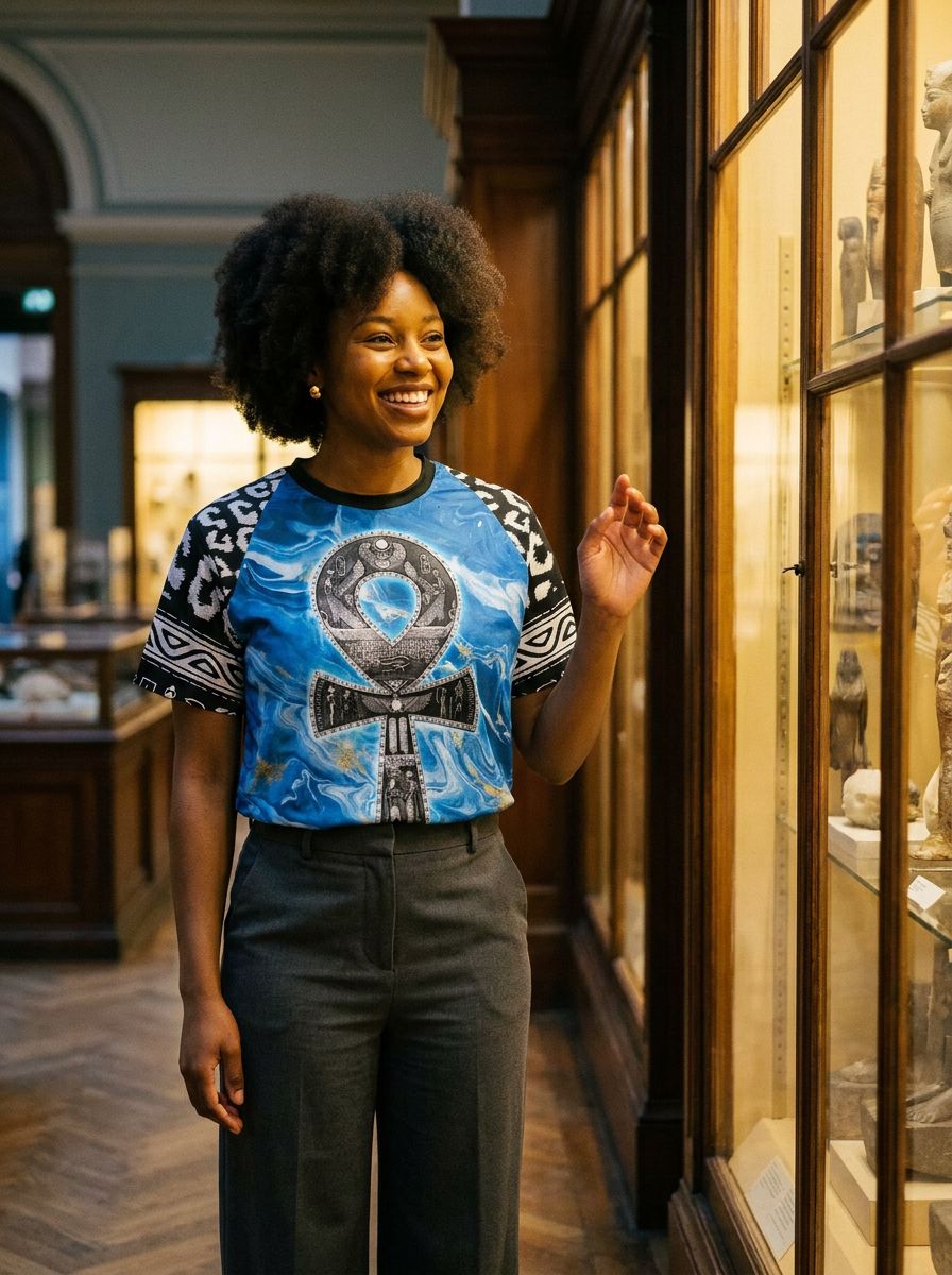 Ankh On Blue Marble T-shirt AOP Tee Tianci 