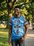 Ankh On Blue Marble T-shirt AOP Tee Tianci 