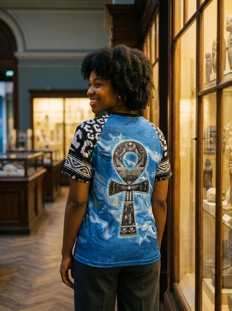 Ankh On Blue Marble T-shirt AOP Tee Tianci 