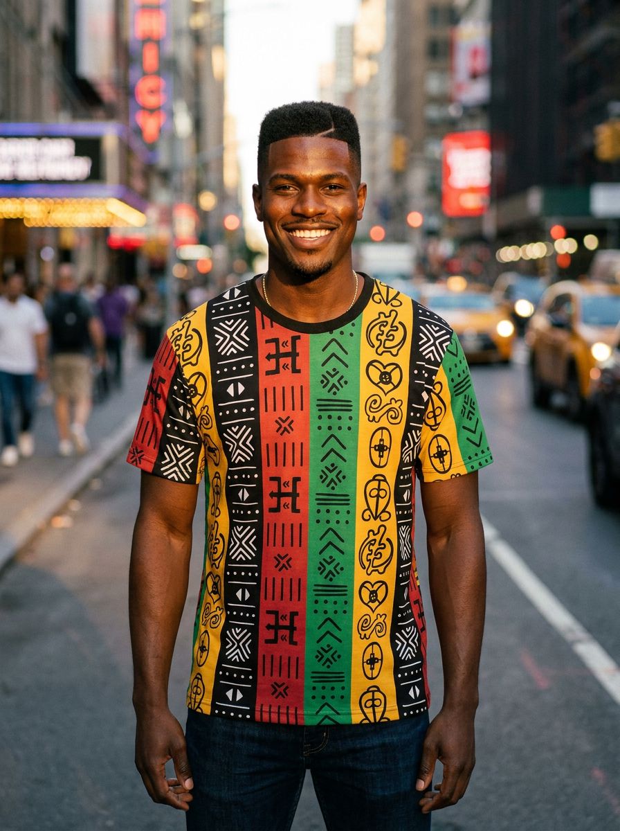 African Symbols In Pan African Colors T-Shirt AOP Tee Tianci 