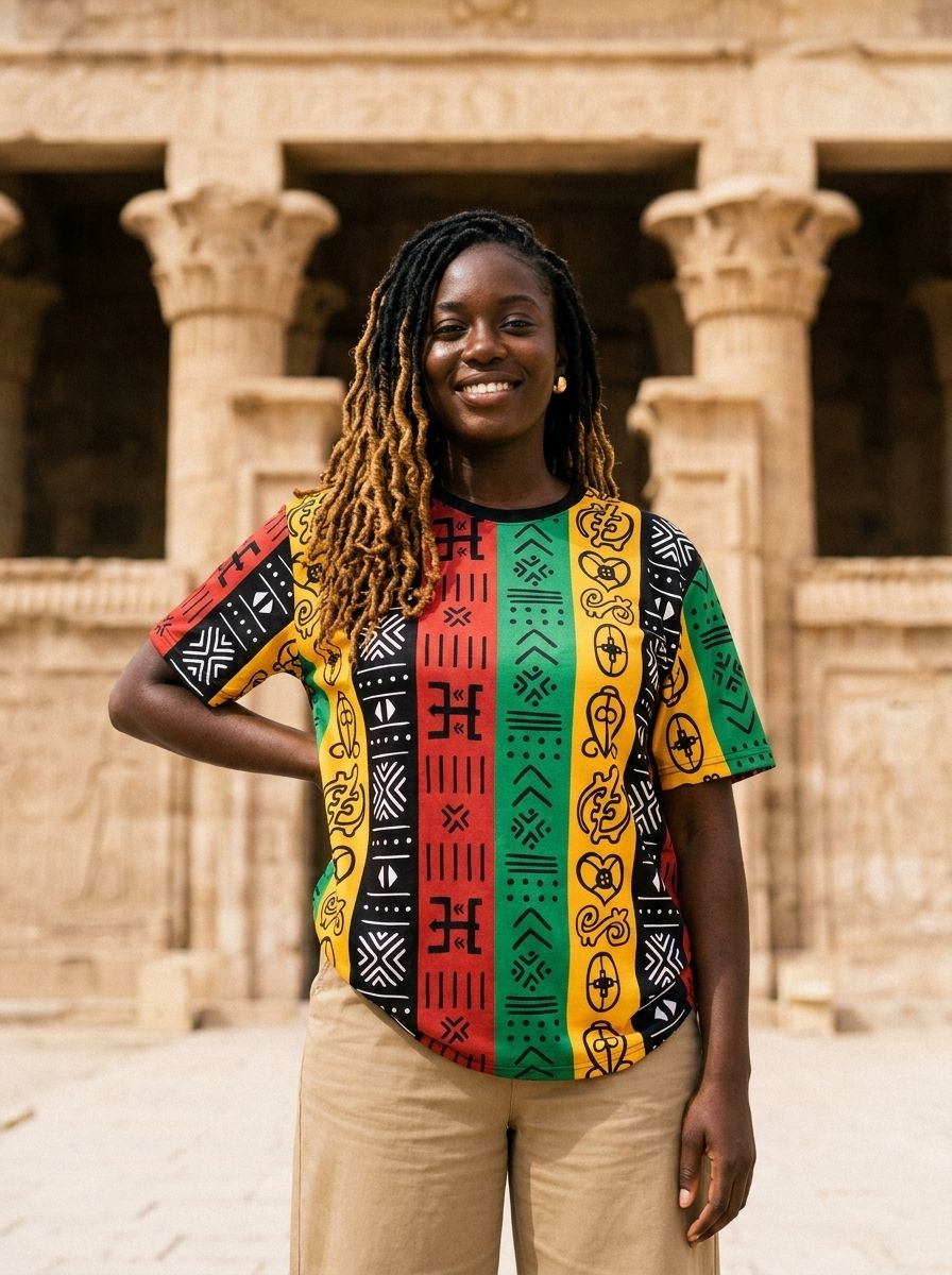 African Symbols In Pan African Colors T-Shirt AOP Tee Tianci 