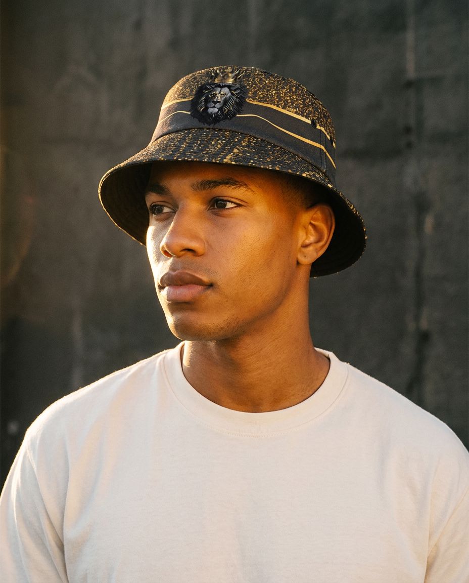 Black and Gold Lion Bucket Hat Bucket Hat Tianci 