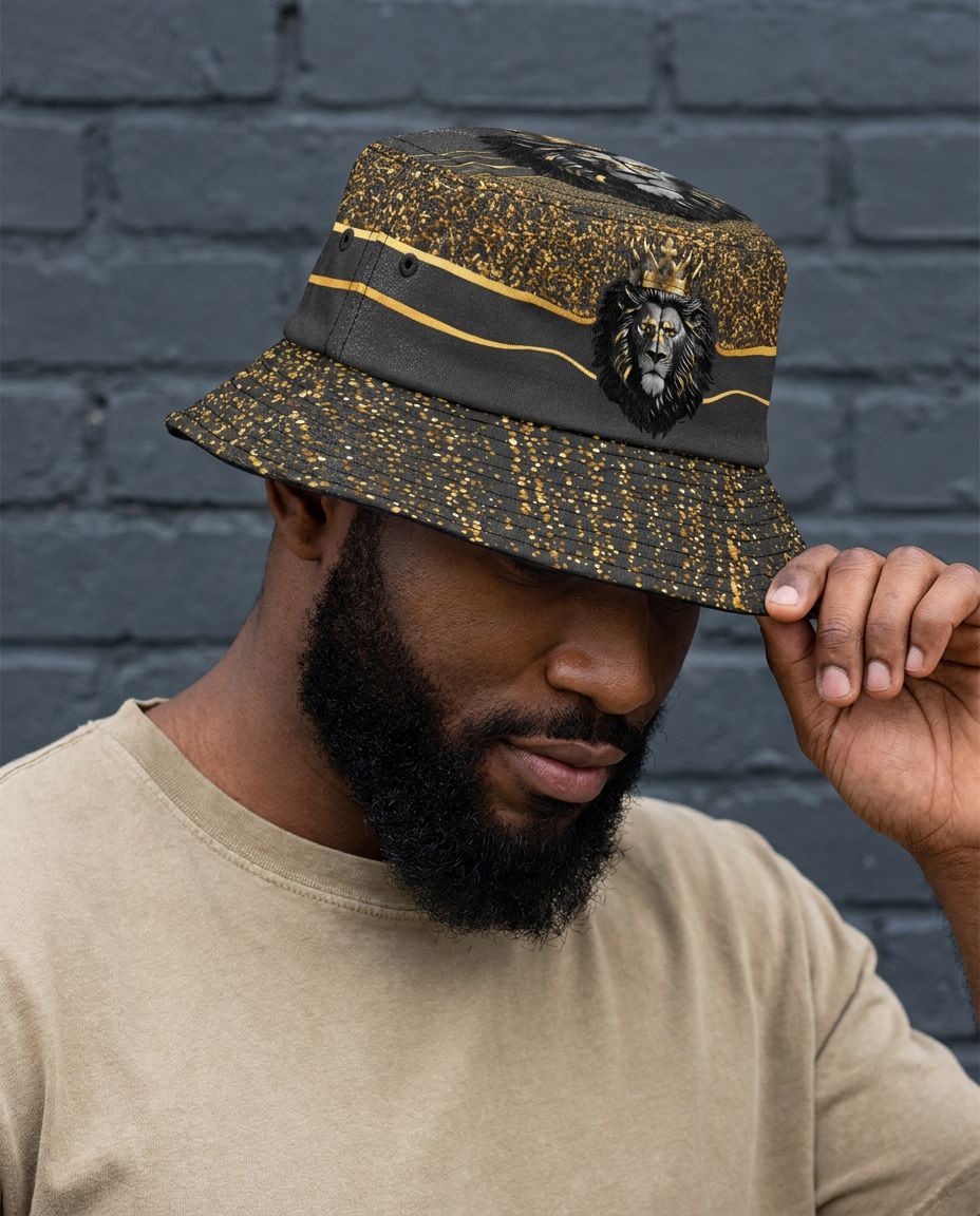 Black and Gold Lion Bucket Hat Bucket Hat Tianci 