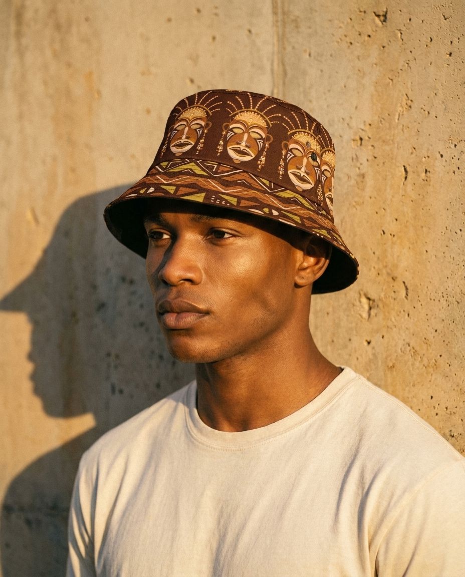 African Mask Printed Mudcloth Bucket Hat Bucket Hat Tianci 