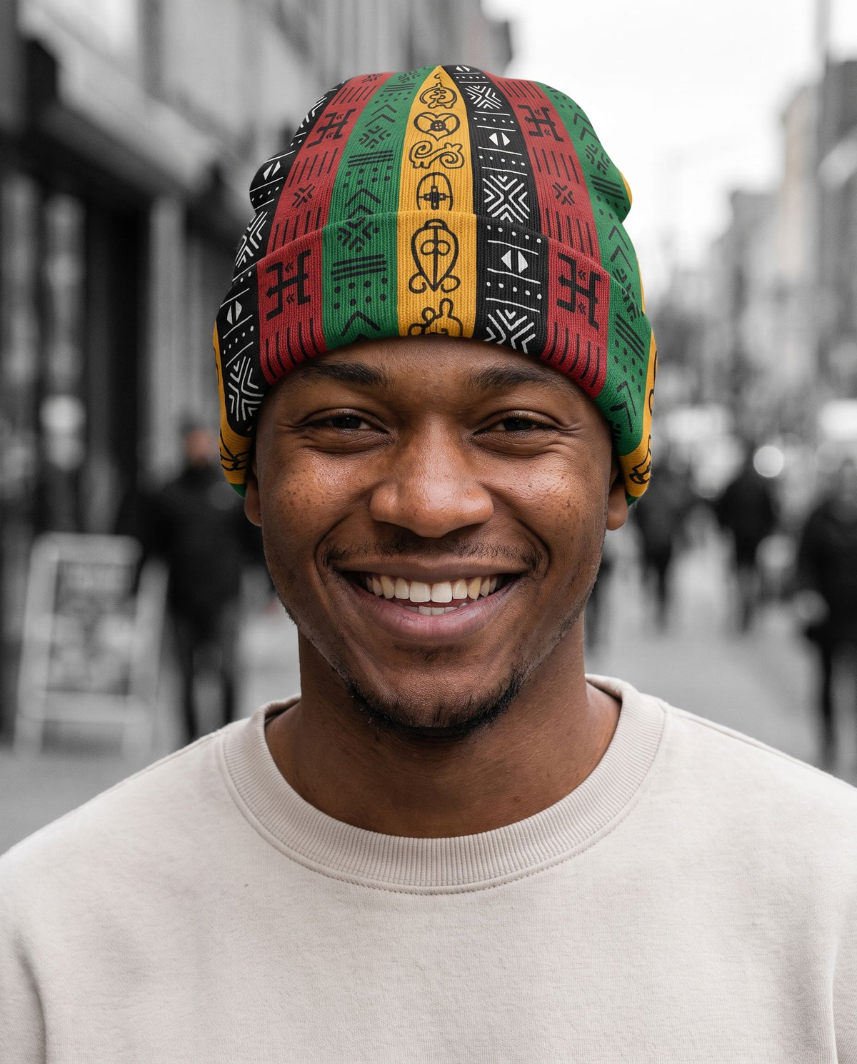 African Symbols In Pan African Colors Beanie Hat Beanie Hat Tianci 