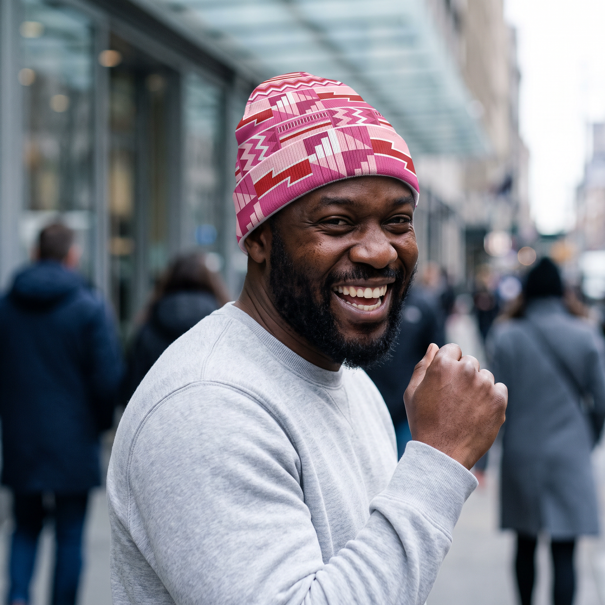 Pink Ashanti Kente Beanie Hat