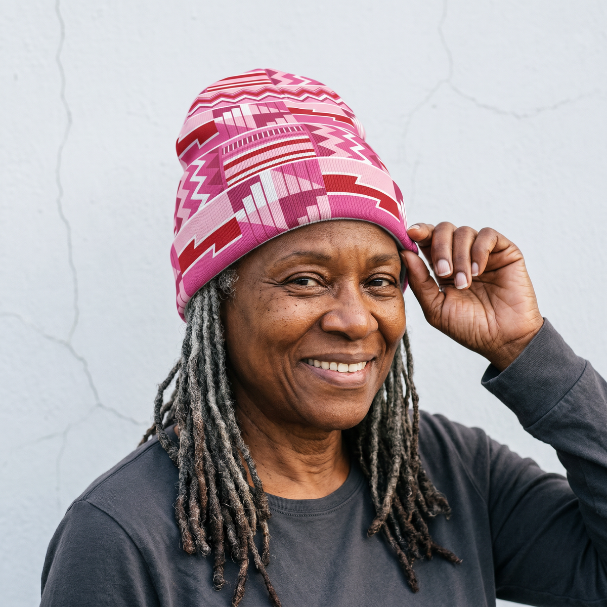 Pink Ashanti Kente Beanie Hat