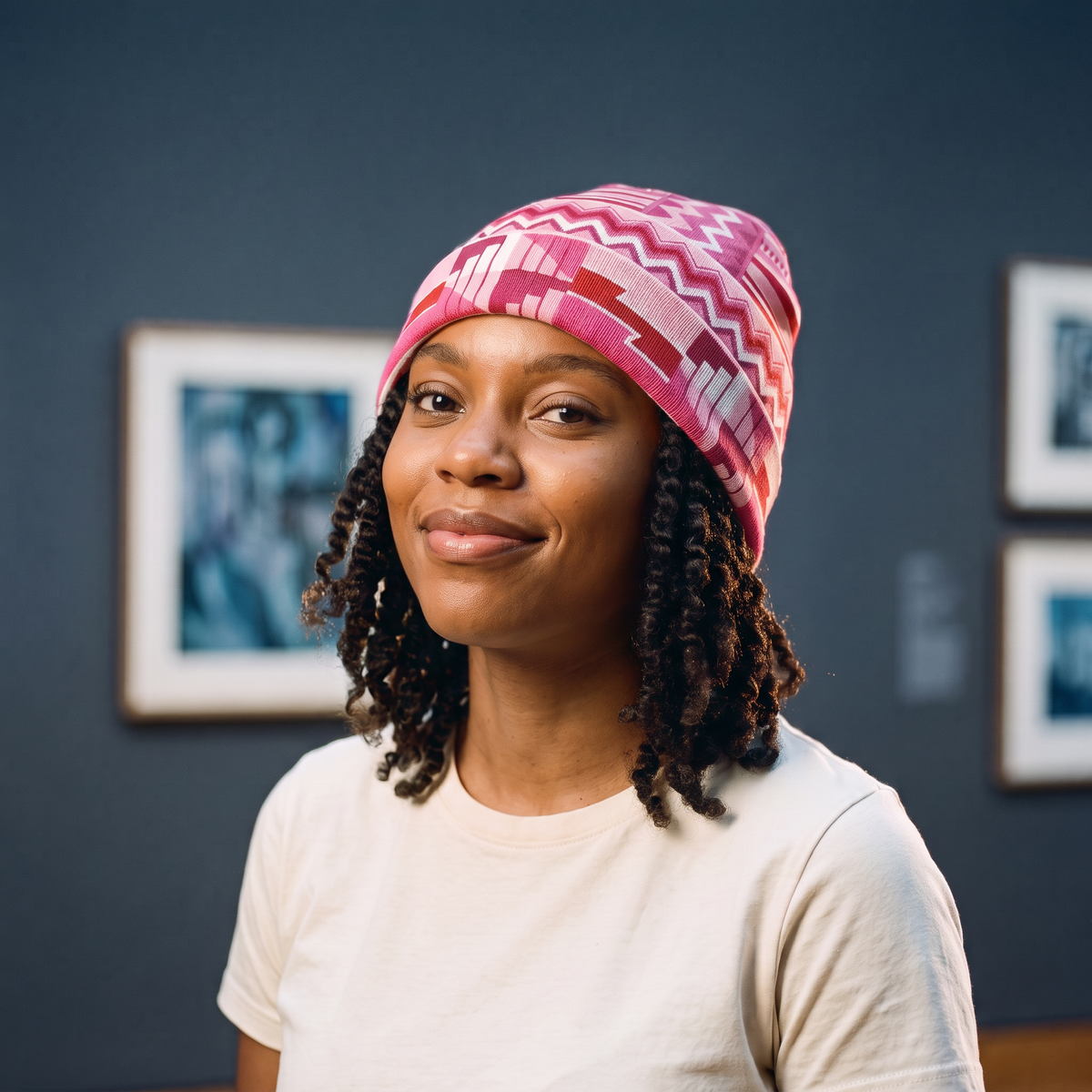Pink Ashanti Kente Beanie Hat