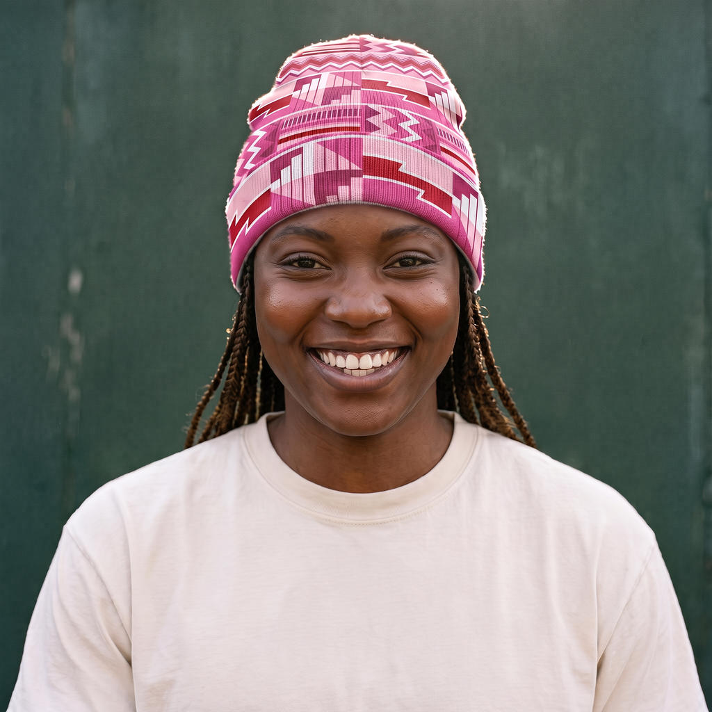 Pink Ashanti Kente Beanie Hat