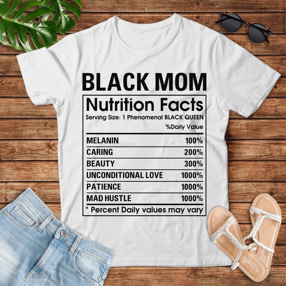 Black Mom Nutrition Facts T-Shirt Apparel CustomCat 