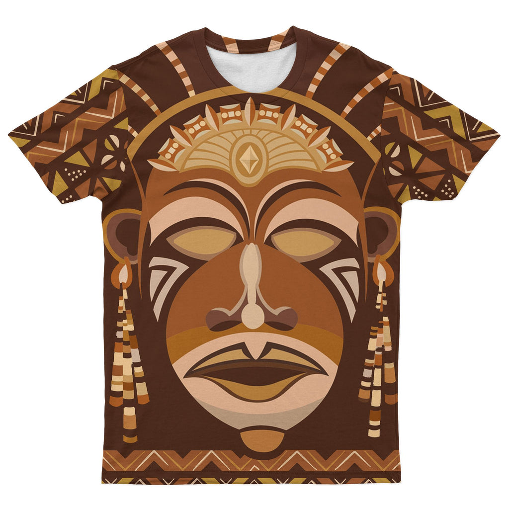 African Mask Printed Mudcloth T-shirt AOP Tee Tianci 