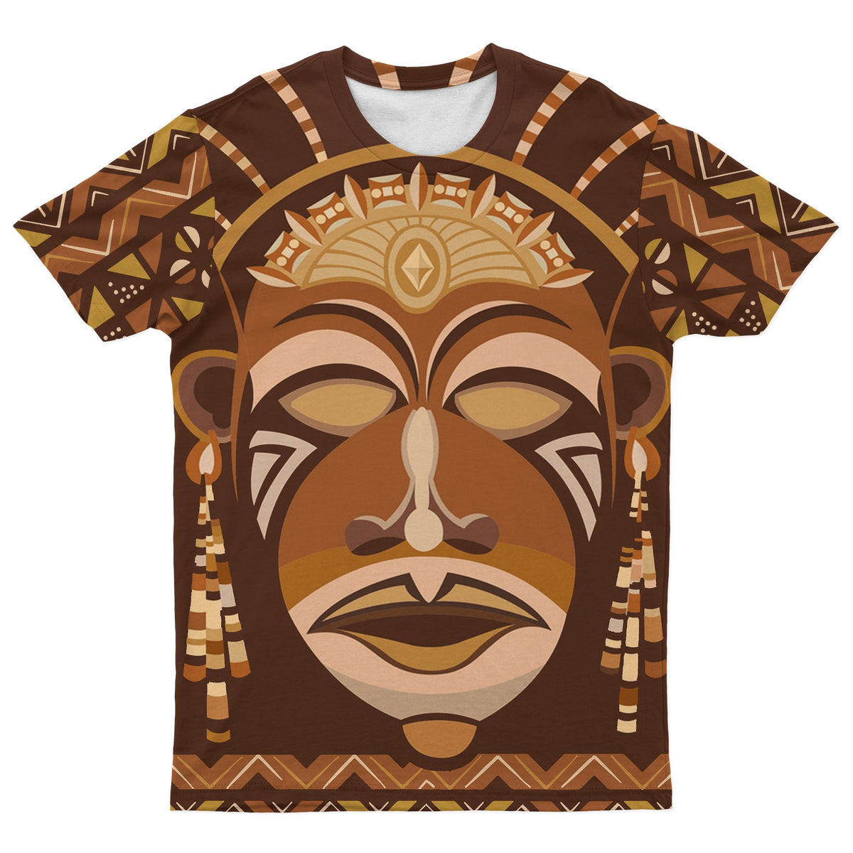 African Mask Printed Mudcloth T-shirt AOP Tee Tianci 