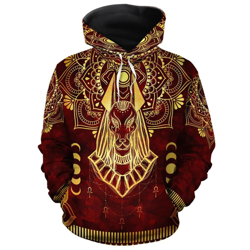 Anubis Pattern In Red All-Over Hoodie Hoodie Tianci 