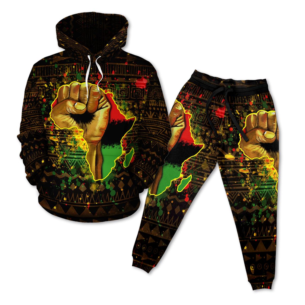 Black Power Fleece All-over Hoodie And Joggers Set Hoodie Joggers Set Tianci 