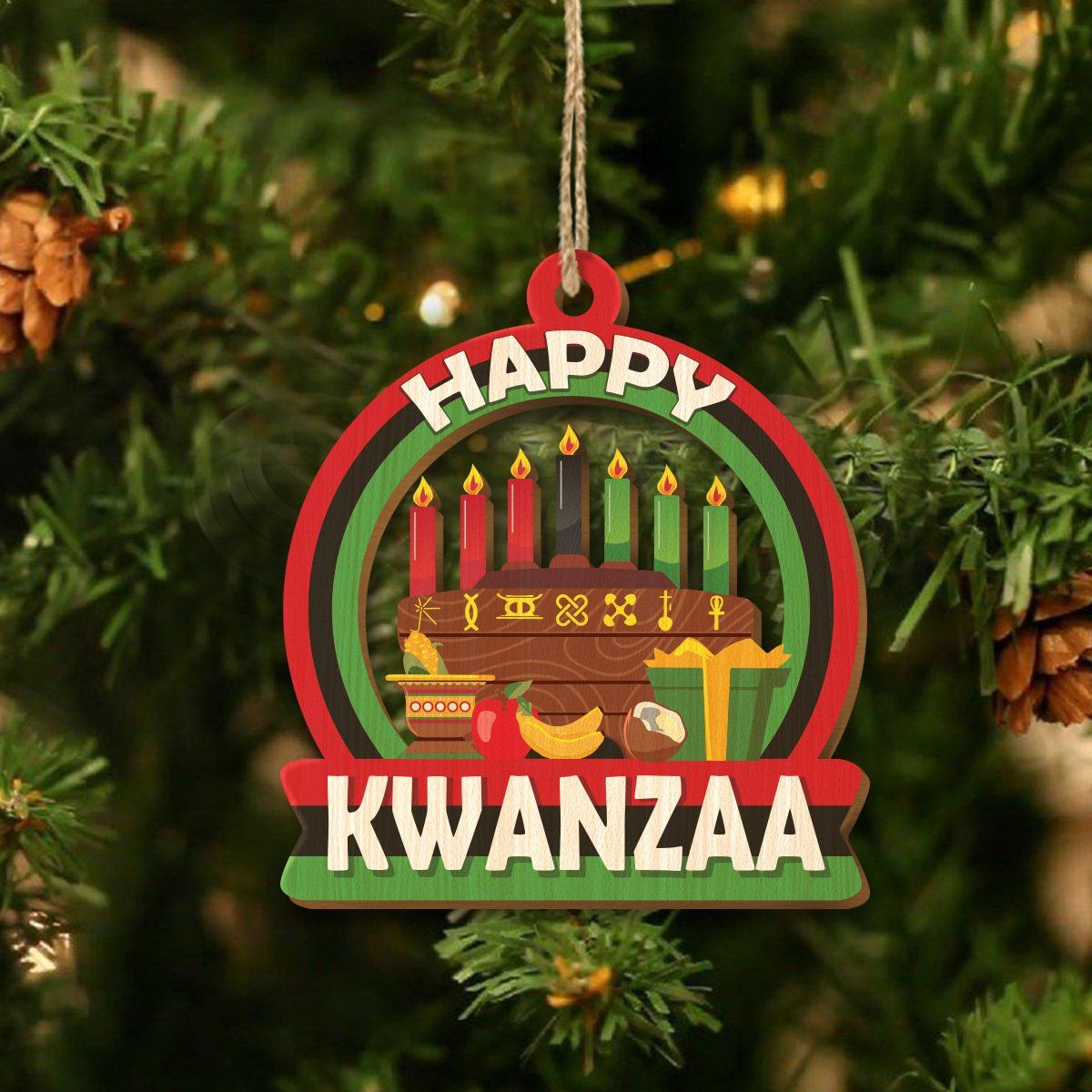 Happy Kwanzaa Set of 8 Wood Ornaments Christmas Ornament Tianci 