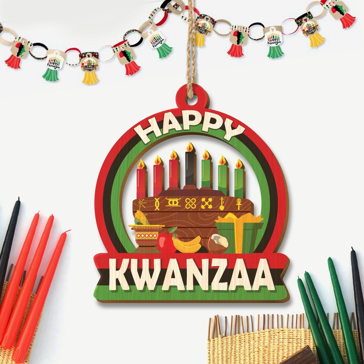 Happy Kwanzaa Set of 8 Wood Ornaments Christmas Ornament Tianci 