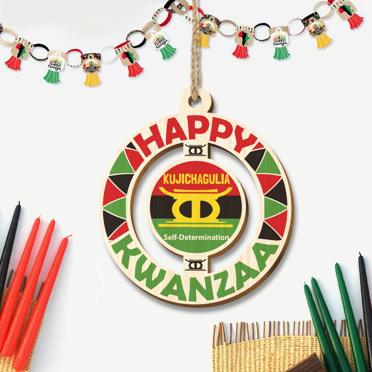 Happy Kwanzaa Set of 8 Wood Ornaments Christmas Ornament Tianci 