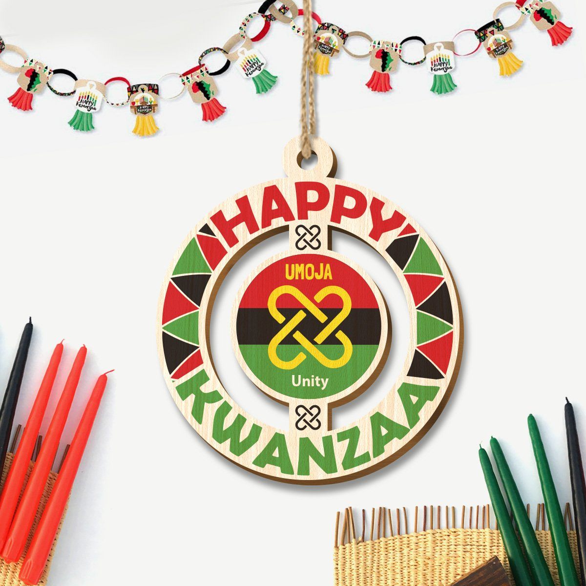 Happy Kwanzaa Set of 8 Wood Ornaments Christmas Ornament Tianci 