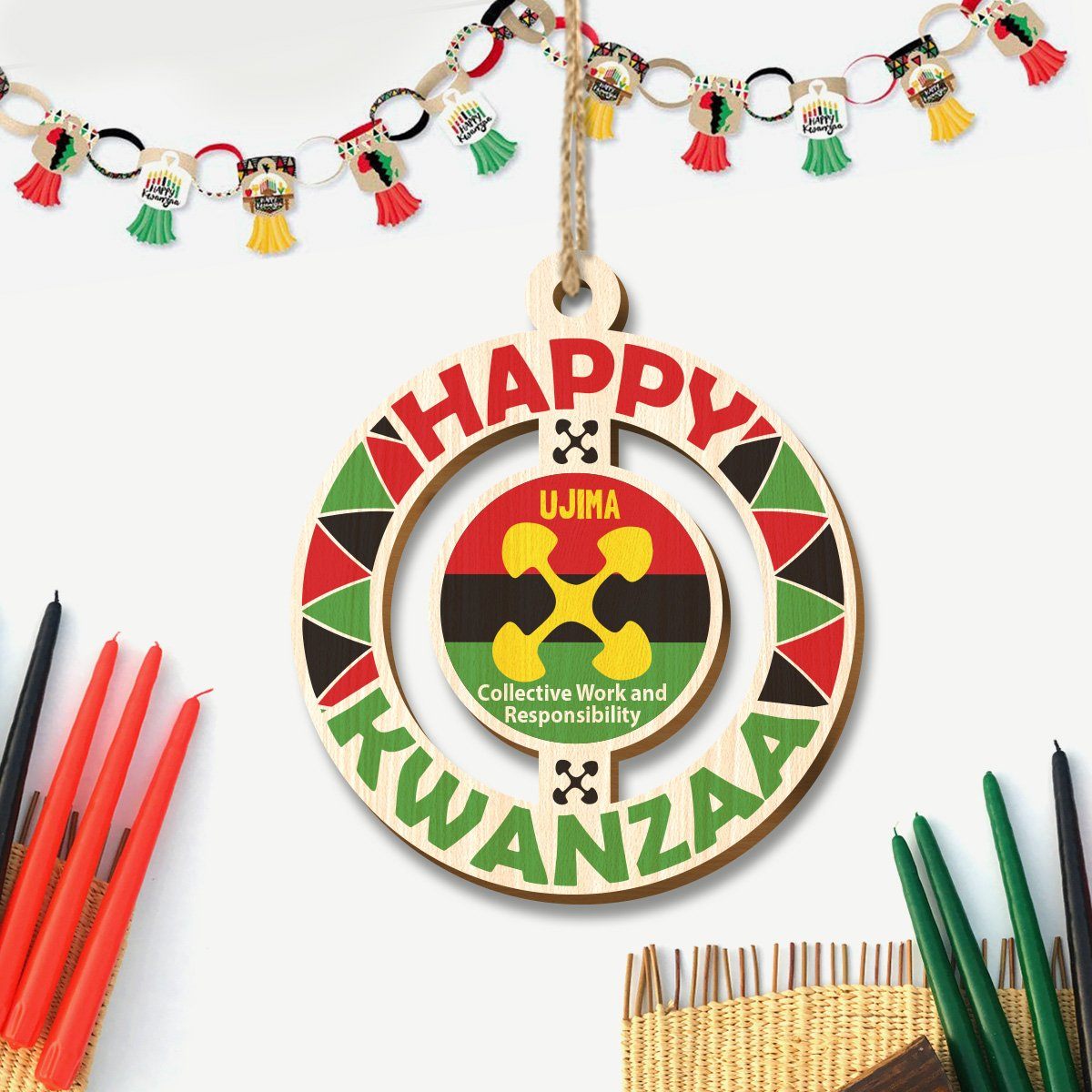 Happy Kwanzaa Set of 8 Wood Ornaments Christmas Ornament Tianci 