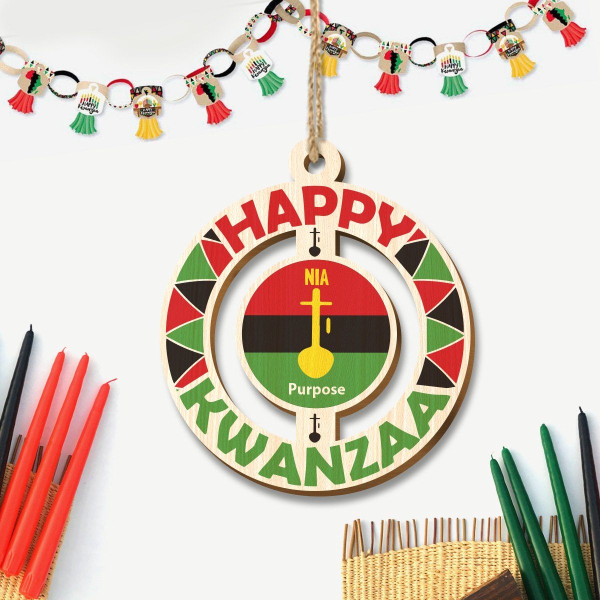 Happy Kwanzaa Set of 8 Wood Ornaments Christmas Ornament Tianci 