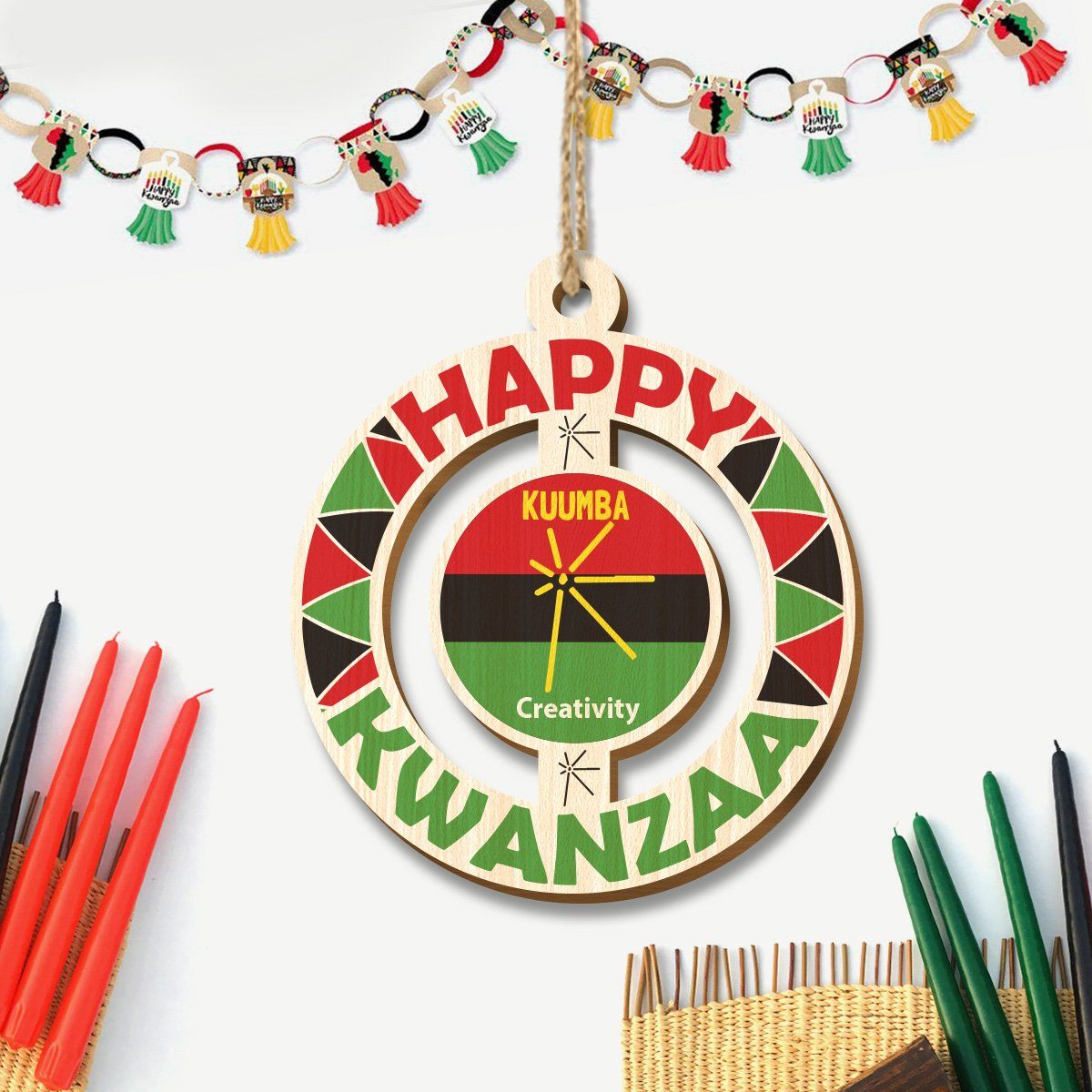 Happy Kwanzaa Set of 8 Wood Ornaments Christmas Ornament Tianci 