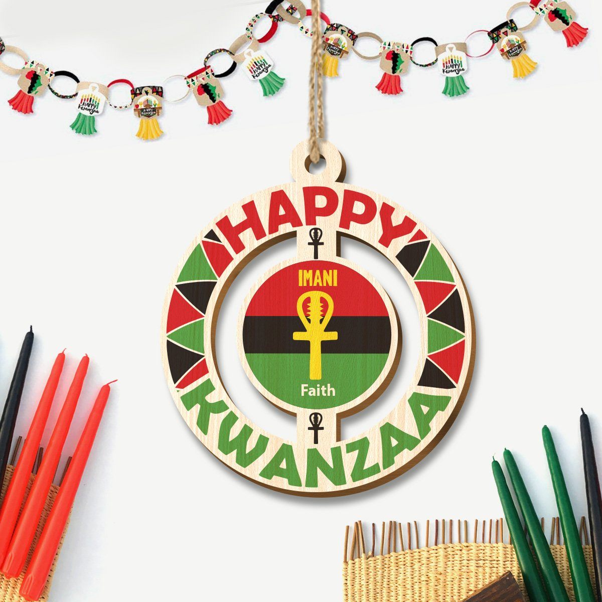 Happy Kwanzaa Set of 8 Wood Ornaments Christmas Ornament Tianci 