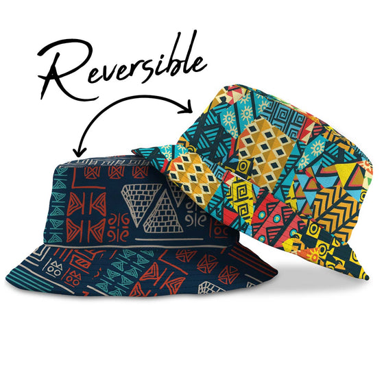 African Symbols Patterns & Patchwork Reversible Bucket Hat Reversible Bucket Hat Tianci 