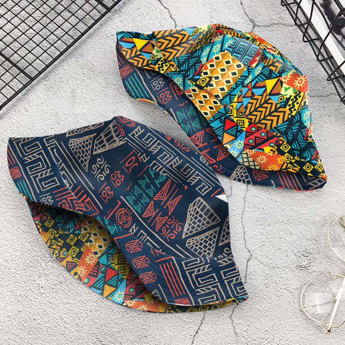 African Symbols Patterns & Patchwork Reversible Bucket Hat Reversible Bucket Hat Tianci 