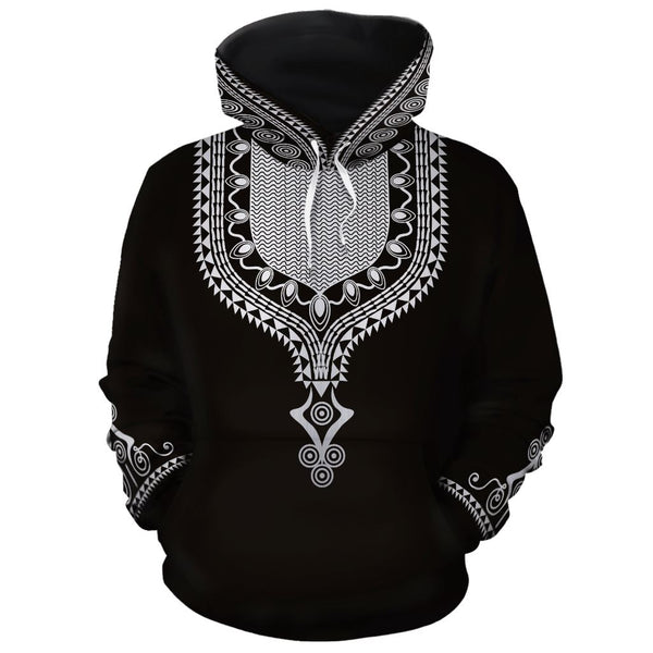 Printed Dashiki Color Black All over Hoodie African American