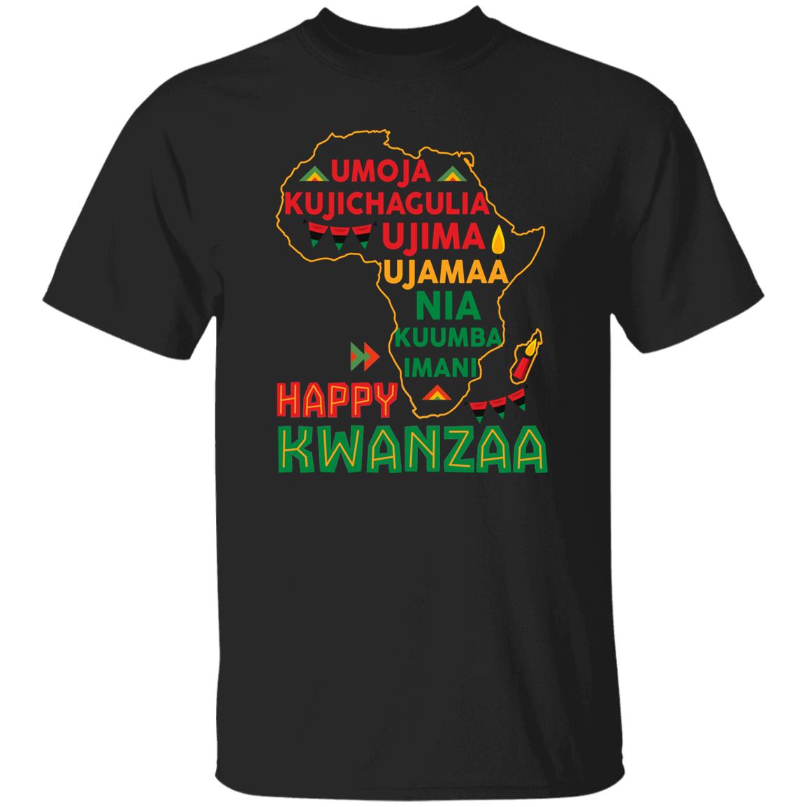 Kwanzaa Africa Map 7 Principles T-Shirt Apparel Gearment Unisex Tee Black S