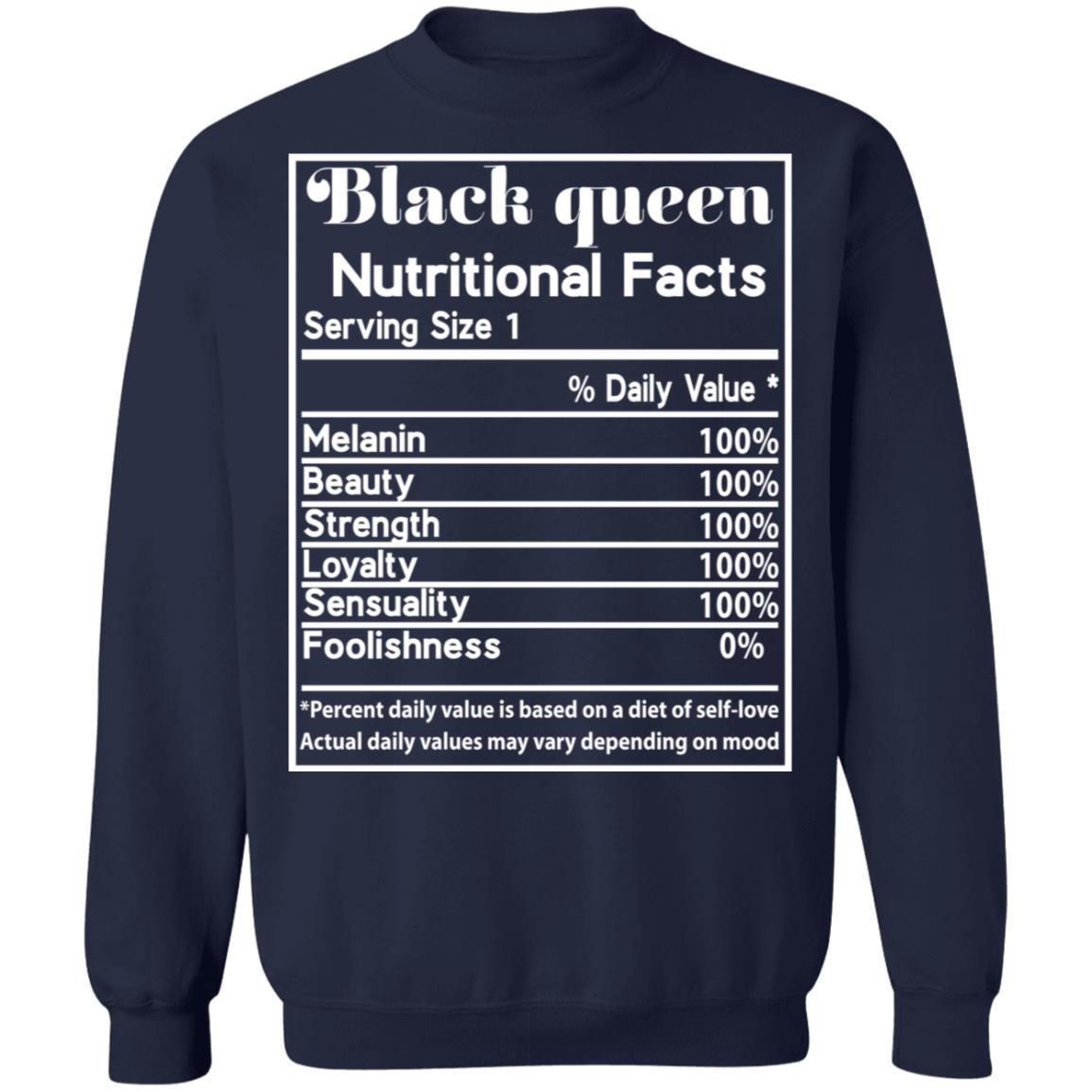 Black Queen Nutrition Facts T-shirt Apparel CustomCat Crewneck Sweatshirt Navy S