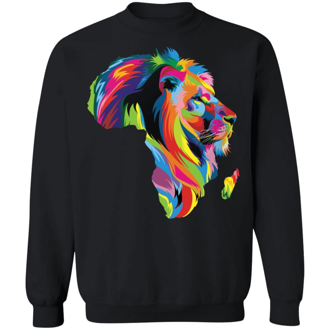 Lion Colorful Map Apparel CustomCat Crewneck Sweatshirt Black S