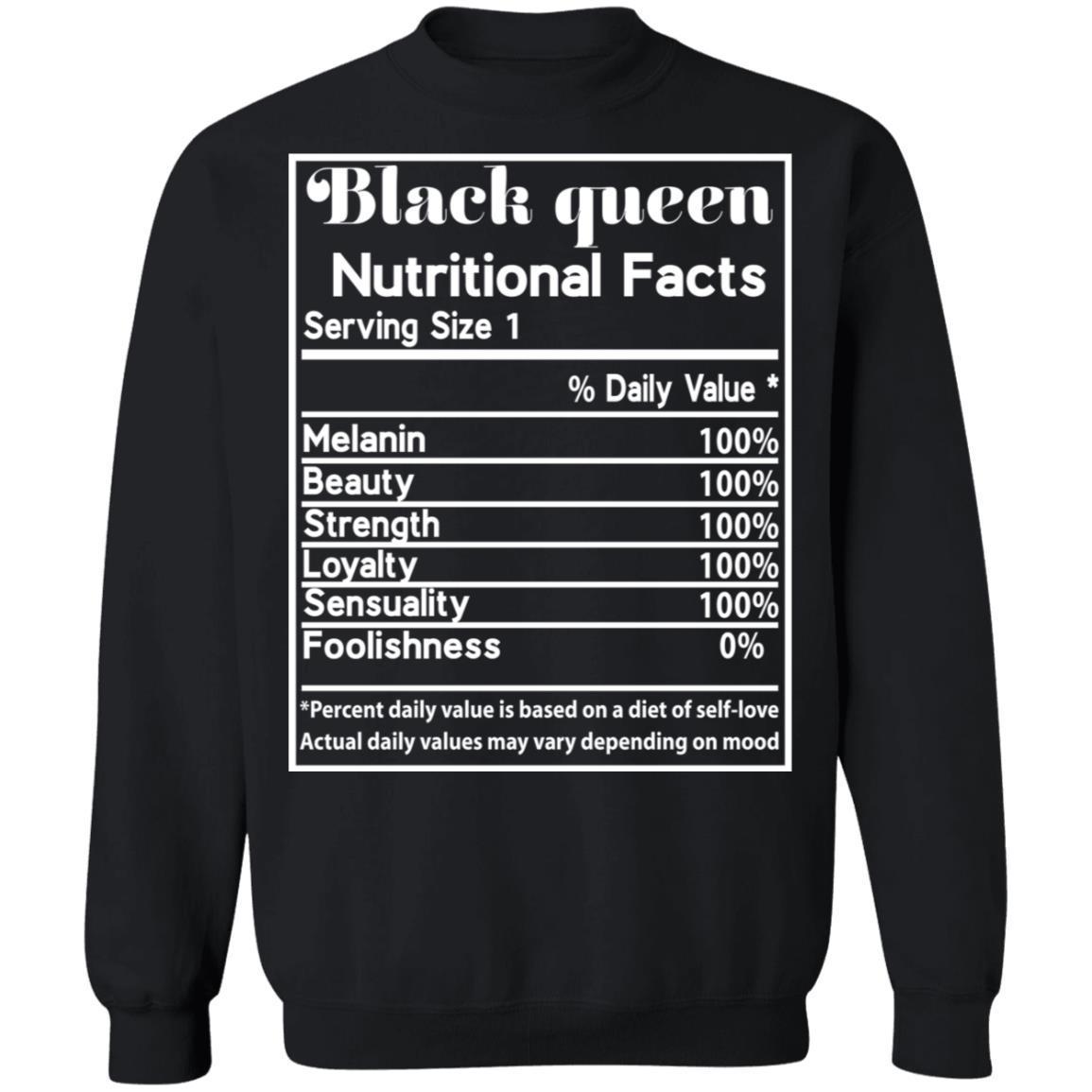 Black Queen Nutrition Facts T-shirt Apparel CustomCat Crewneck Sweatshirt Black S