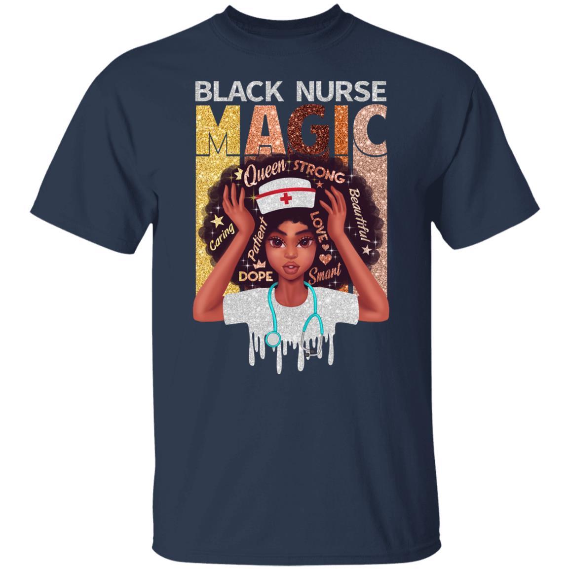Black Nurse Magic T-shirt Apparel CustomCat Unisex T-Shirt Navy S