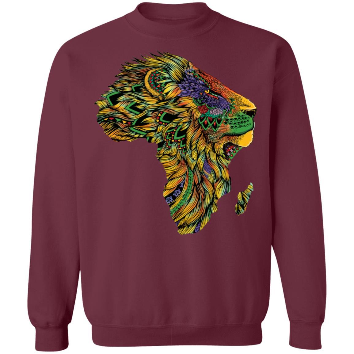 Lion African Pattern Apparel CustomCat Crewneck Sweatshirt Maroon S