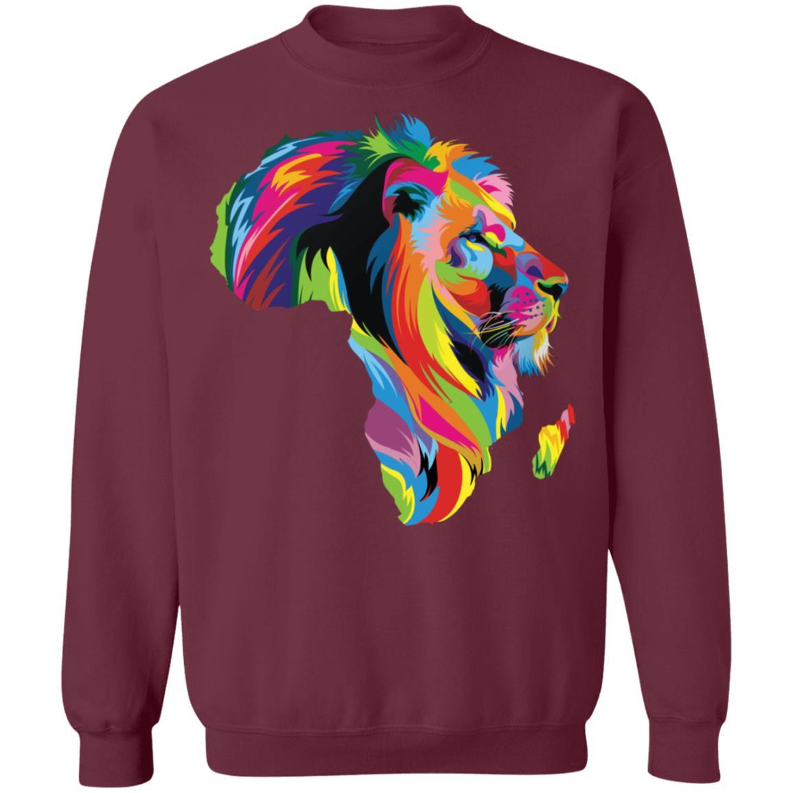 Lion Colorful Map Apparel CustomCat Crewneck Sweatshirt Maroon S