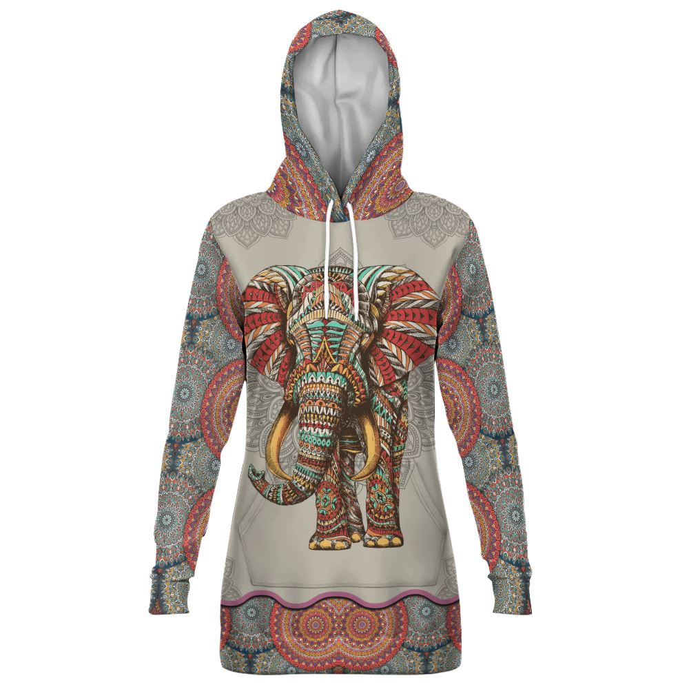 Elephant Mandala Pullover Hoodie Dress Hoodie Dress Tianci 