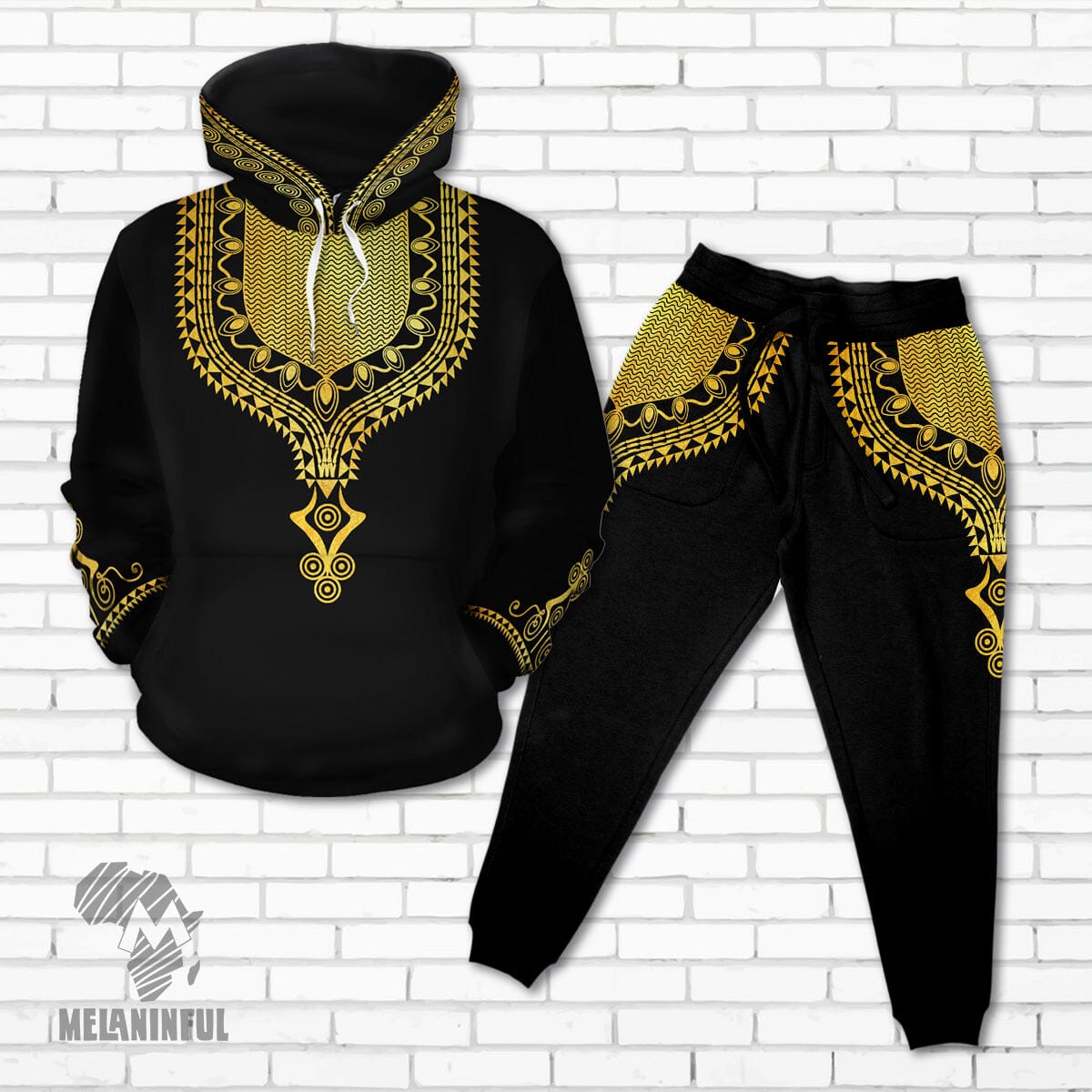 Printed Gold Pattern Dashiki All-over Hoodie And Joggers Set Hoodie Joggers Set Tianci 