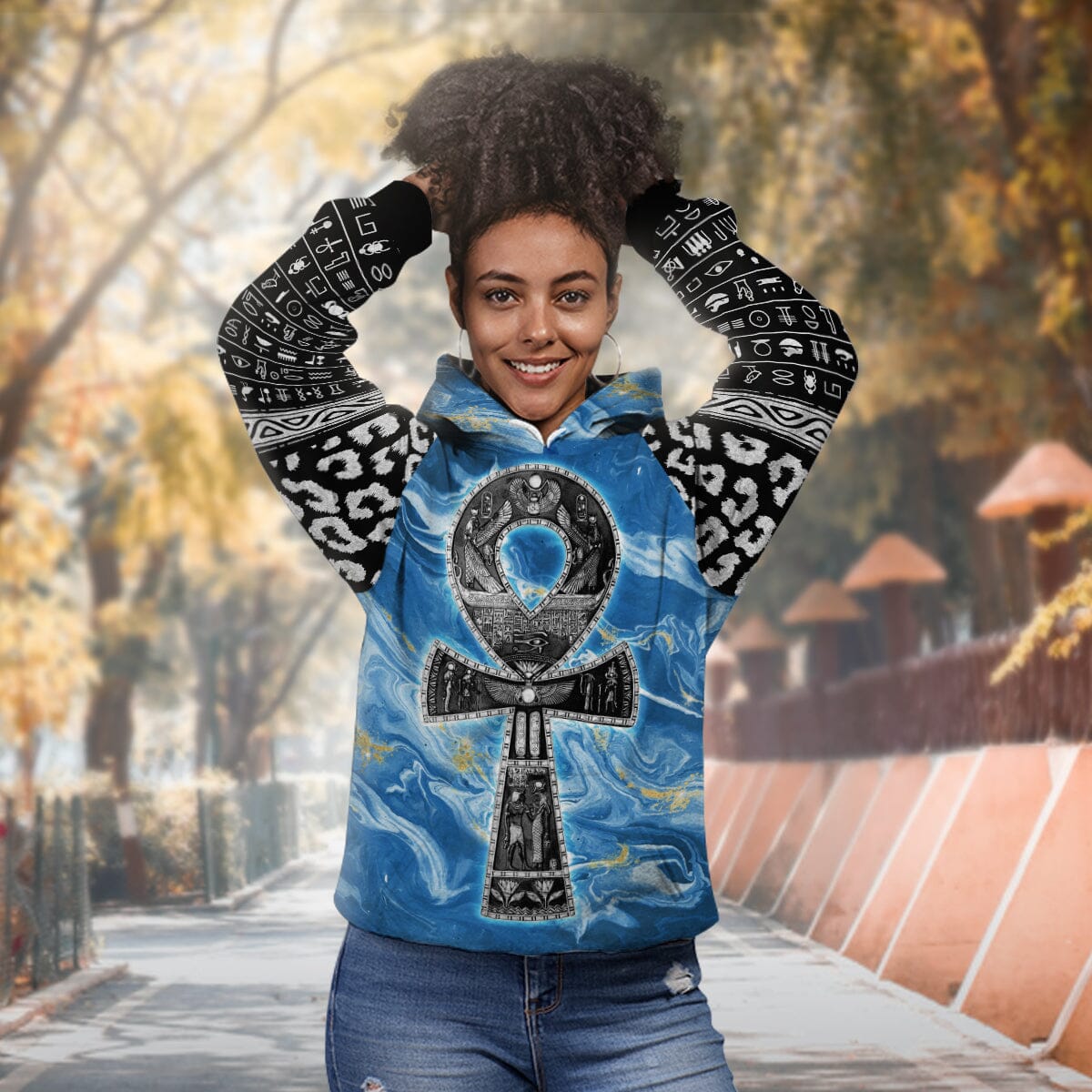 Ankh On Blue Marble All-over Hoodie Hoodie Tianci 