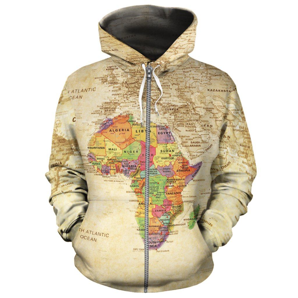 Vintage World Map Africa All-over Hoodie Hoodie Tianci Zip S 